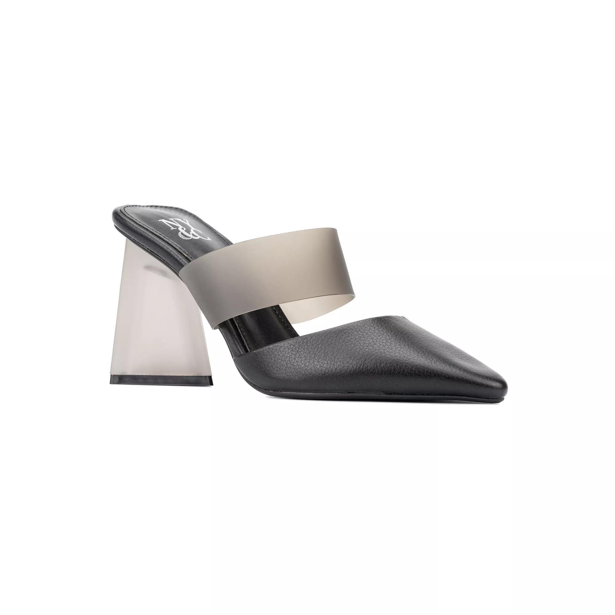New York & Company Winifred Women's Vinyl Strap Heeled Mules, Size: 6, Black Product Image