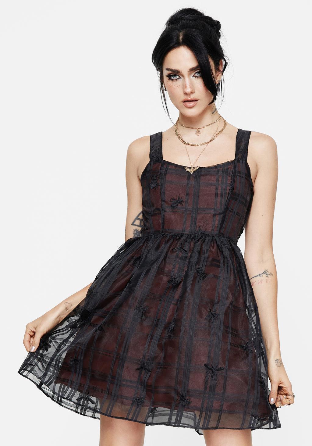 Sedona Organza Check Embroidered Mini Dress Product Image