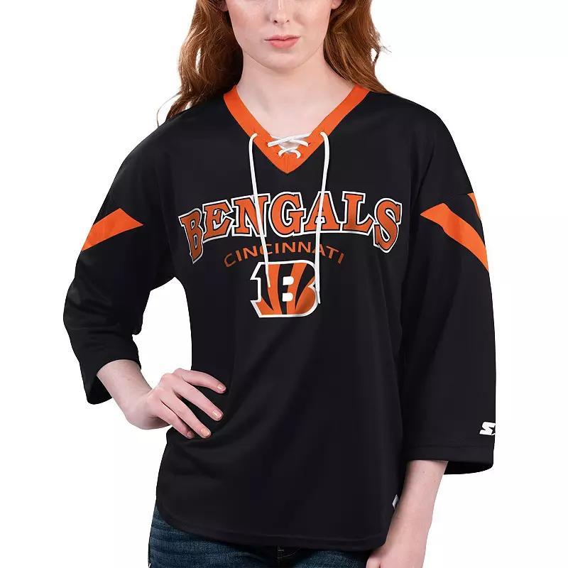 Women's Starter Navy Chicago Bears Rally Lace-Up 3/4 Sleeve T-Shirt, Size: XS, Blue Product Image
