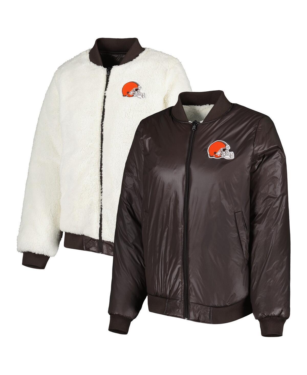Women's G-III 4Her by Carl Banks Oatmeal/Brown Cleveland Browns Switchback Reversible Full-Zip Jacket, Size: XL, Team Product Image