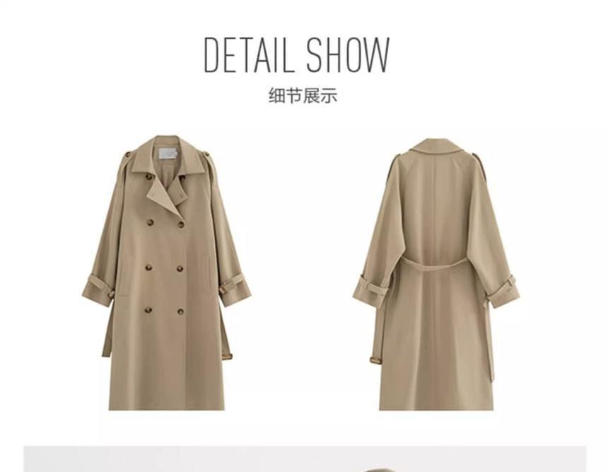 Lapel Collar Plain Double Breasted Trench Coat Product Image
