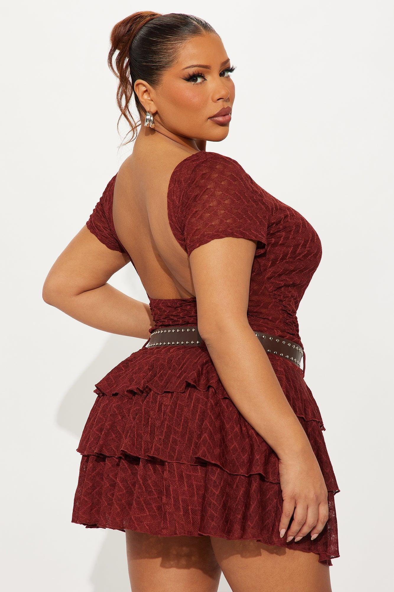 Night Out Belted Lace Mini Skirt Set - Rust Product Image