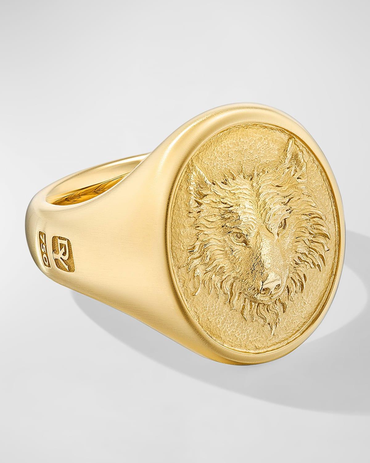 Mens Petrvs Wolf Signet Ring in 18K Gold, 21.5mm Product Image