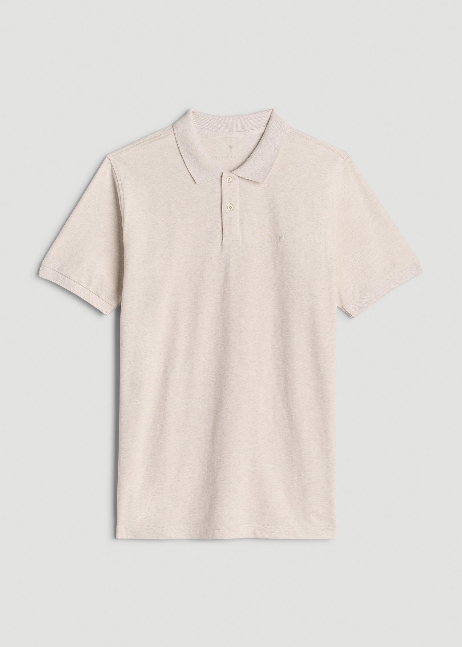 Men's Tall Classic Polo with Embroidered Logo in Heathered Oatmeal Product Image