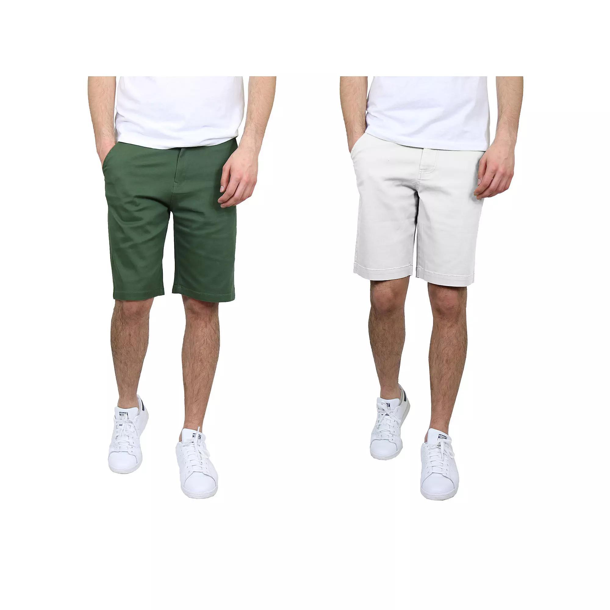 Men's Galaxy 10.5" 5-Pocket Flat-Front Slim-Fit Stretch Chino Shorts 2-Pack, Size: 32, Green White Product Image
