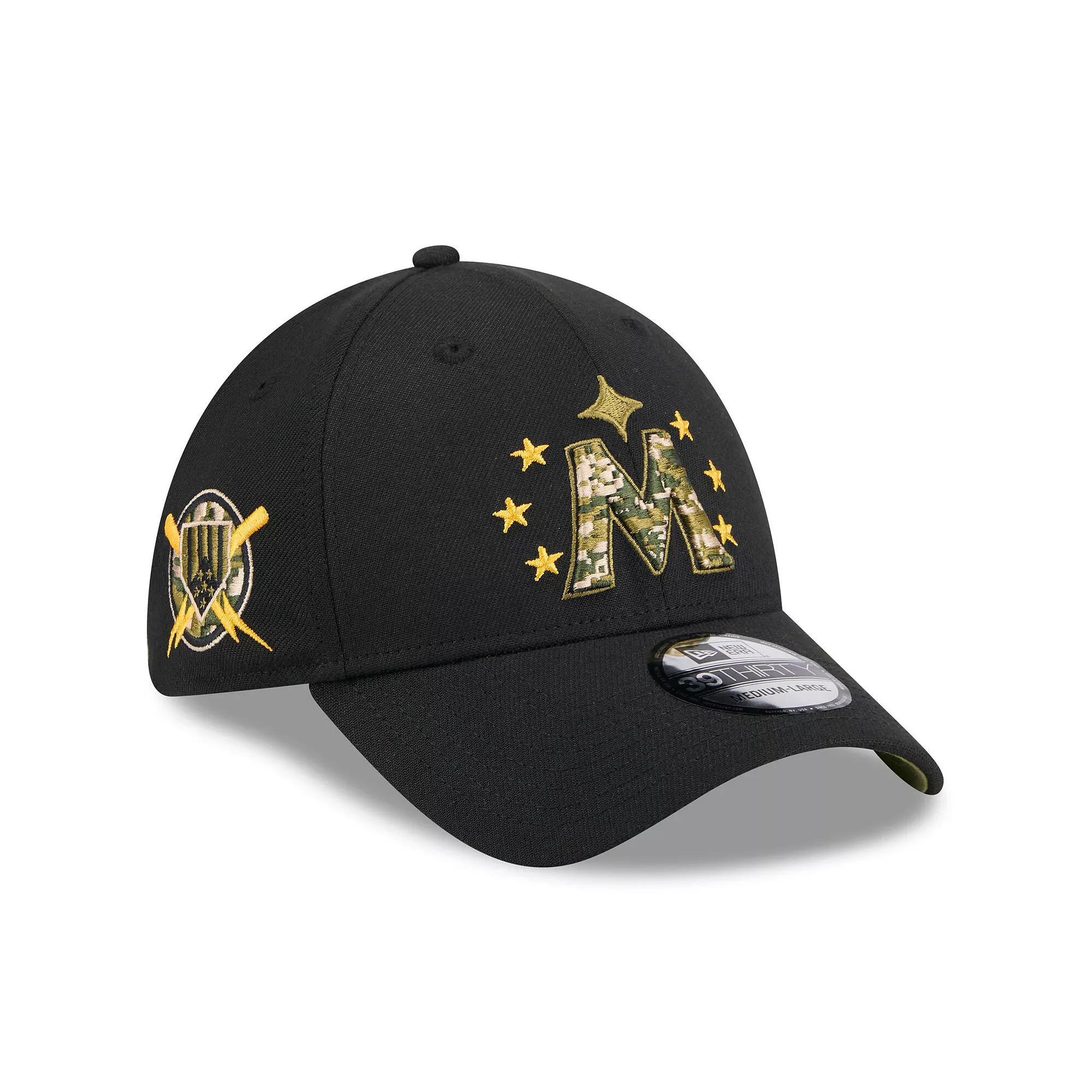 Men's New Era  Black Miami Marlins 2024 Armed Forces Day 39THIRTY Flex Hat, Size: Medium/Large Product Image