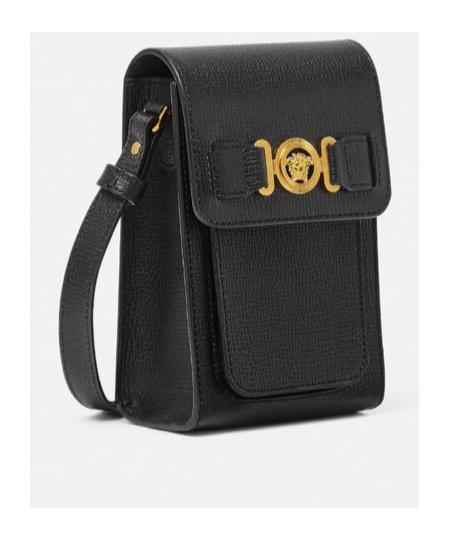 VERSACE Medusa-plaque Leather Messenger Bag In Black Product Image