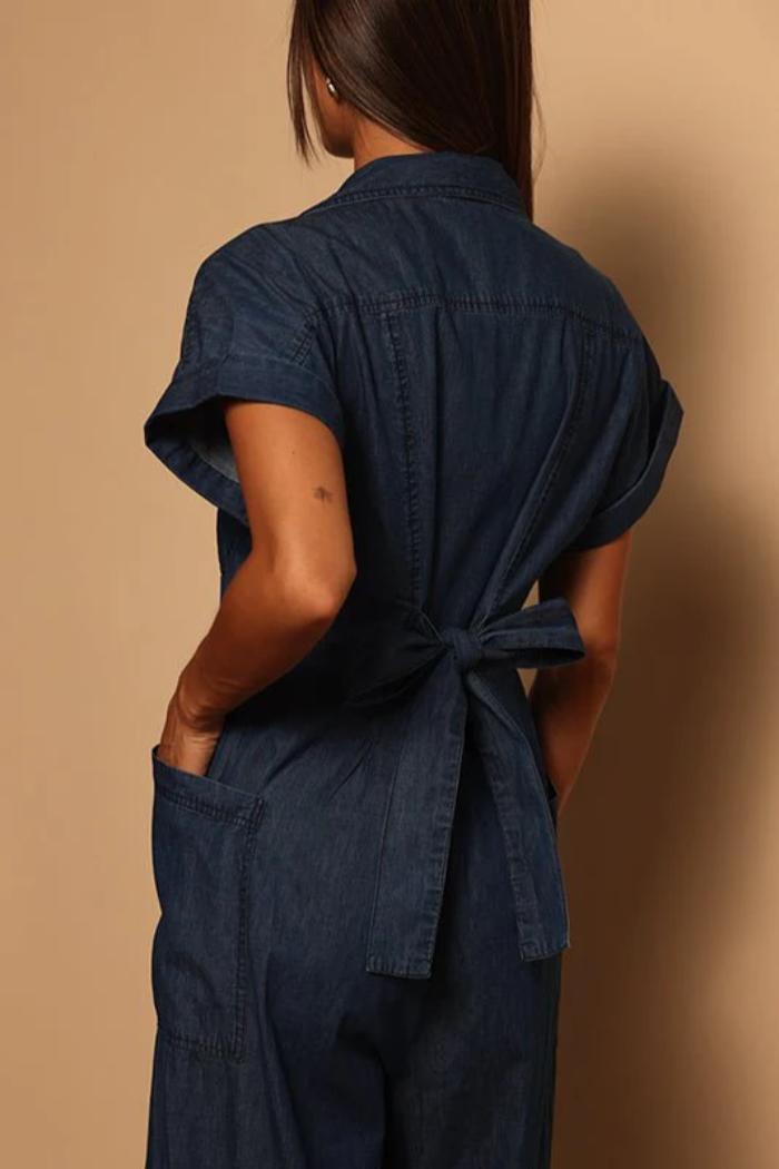 Collard Jumpsuit W/ Tie Waist Product Image