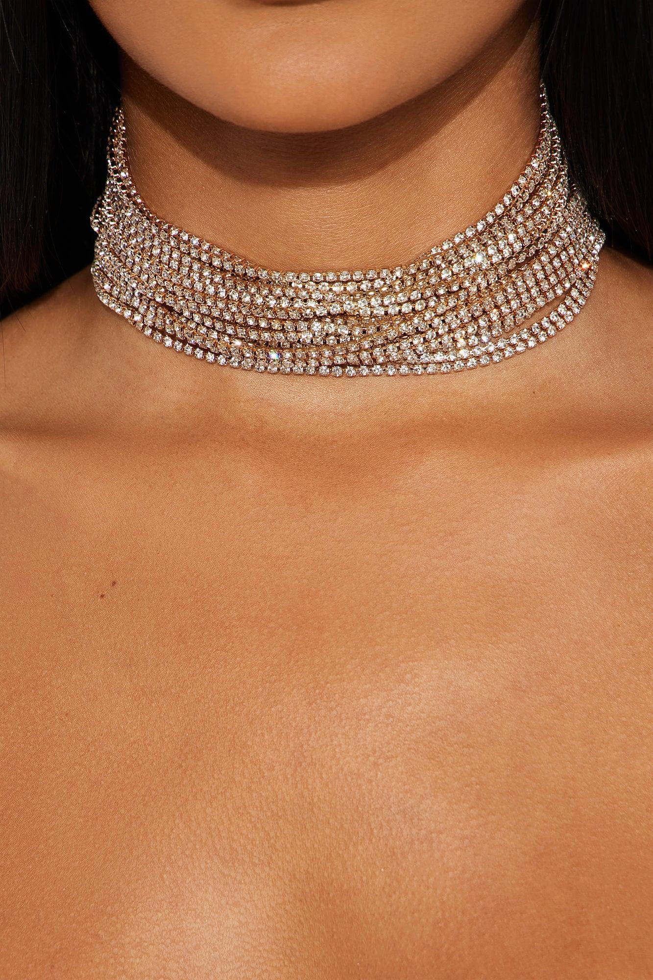 Kayla Layered Rhinestone Choker - Gold Female Product Image