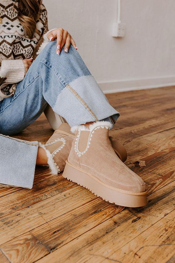 The Phoebe Faux Suede Platform Bootie in Warm Taupe Product Image