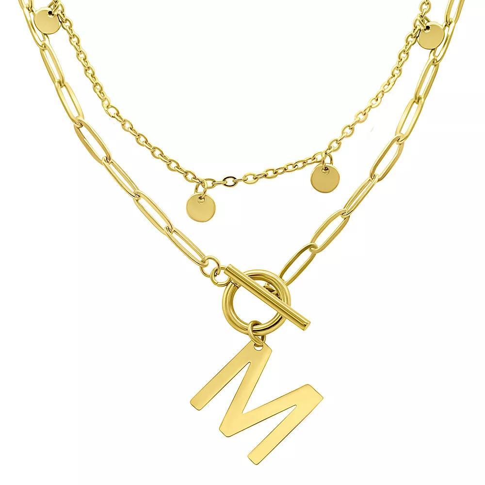 Adornia 14k Gold Plated Layered Initial Toggle Necklace, Women's, Size: 17-19" ADJ Product Image