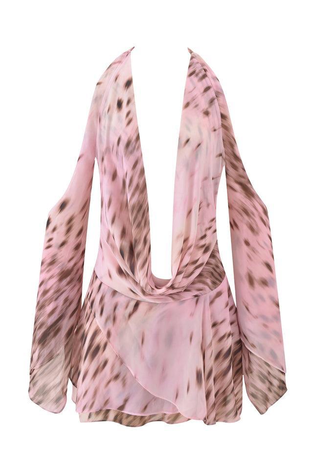 ROSANNA COWL HALTER MINI DRESS - BLURRED CHEETAH Product Image