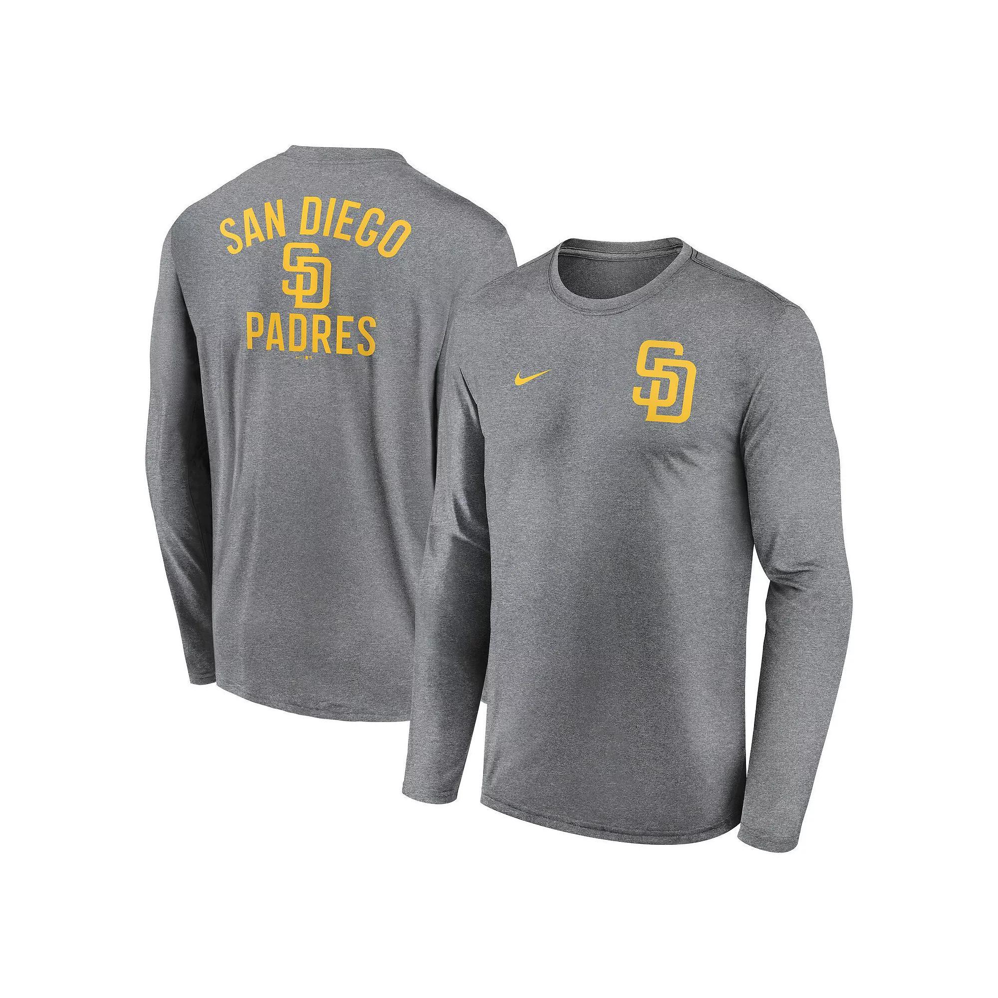 Men's Nike Heather Charcoal San Diego Padres 2-Hit Legend Performance Long Sleeve T-Shirt, Size: Large Product Image