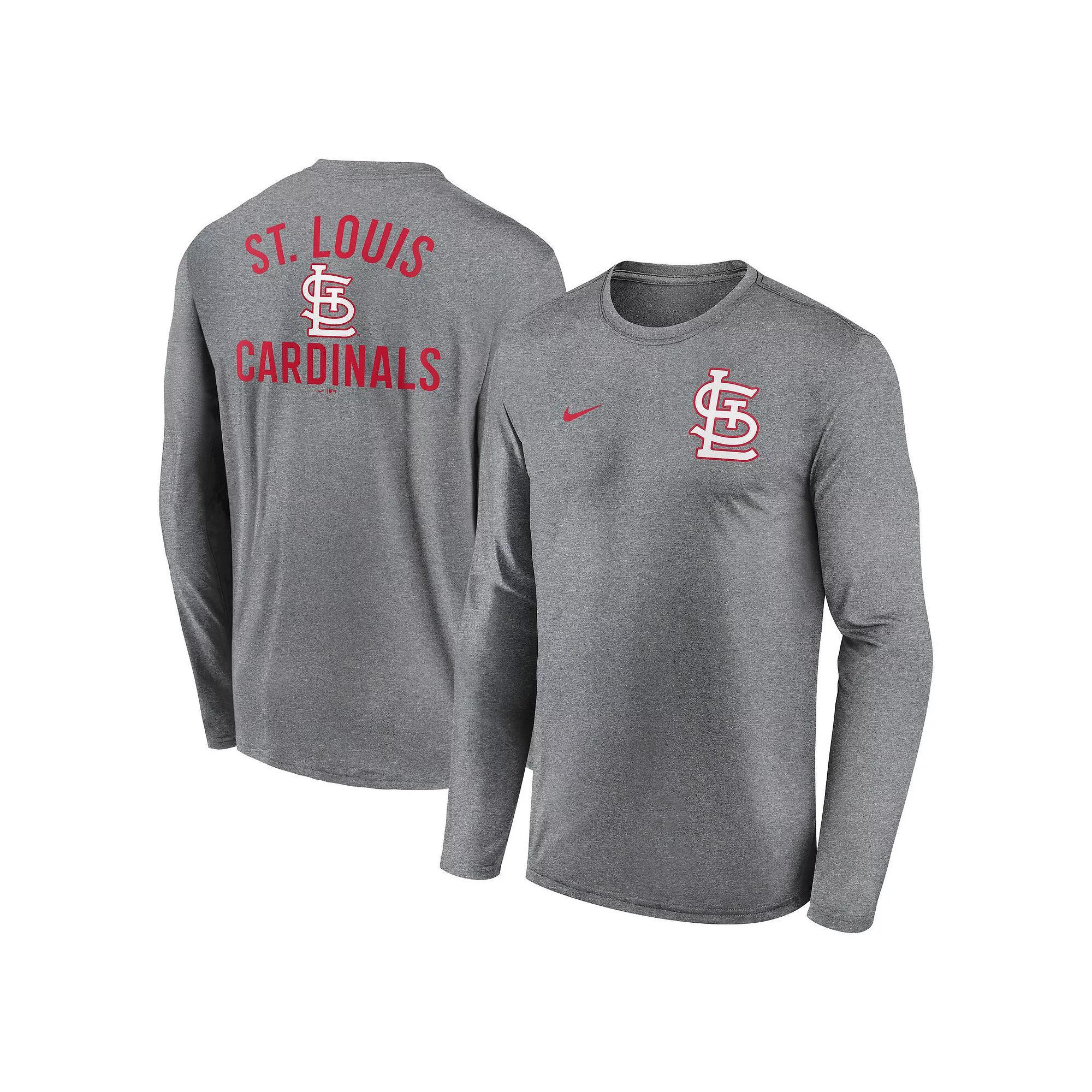 Men's Nike Heather Charcoal St. Louis Cardinals 2-Hit Legend Performance Long Sleeve T-Shirt, Size: Medium Product Image