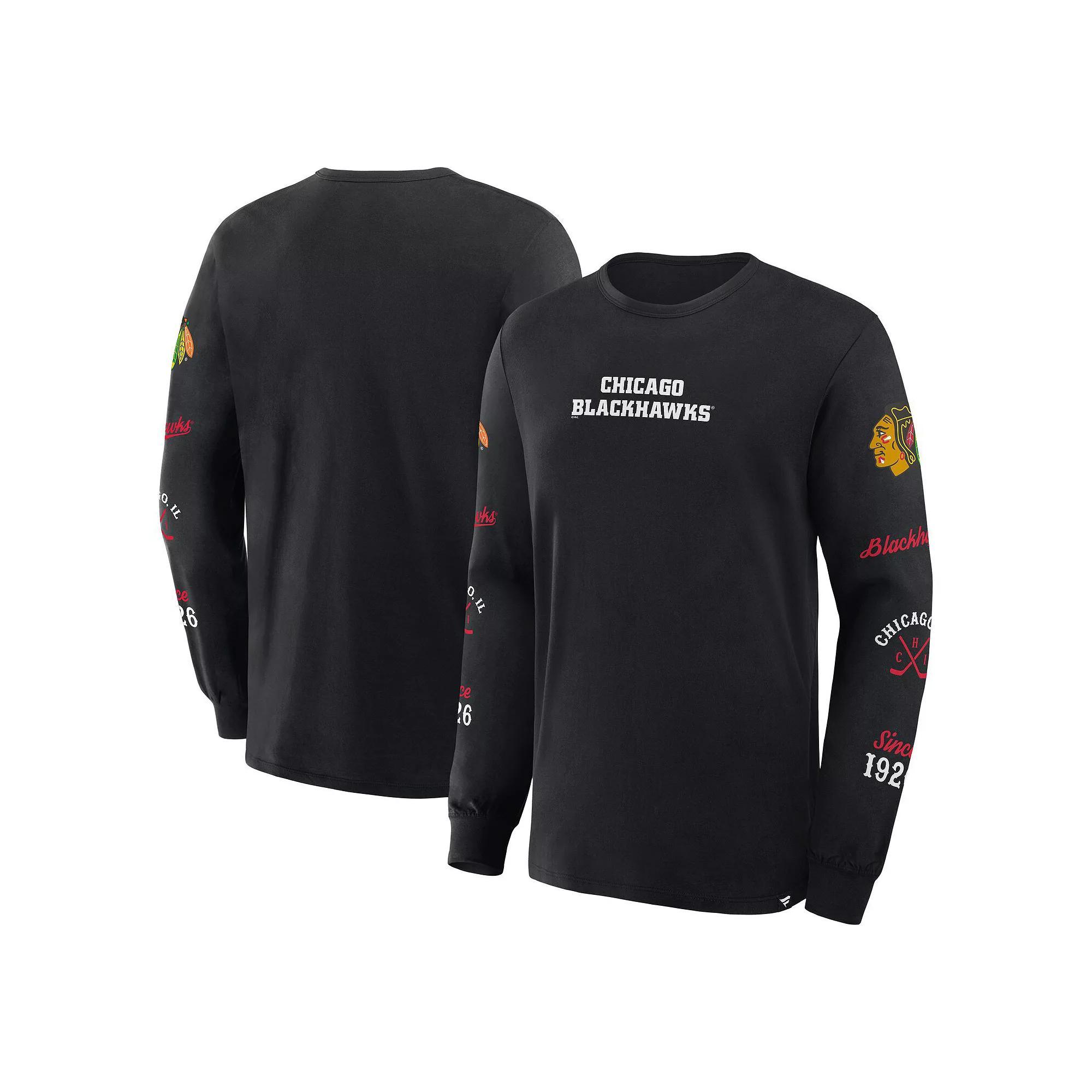 Men's Fanatics Black Chicago Blackhawks Boxed In Legacy Long Sleeve T-Shirt, Size: 3XL Product Image