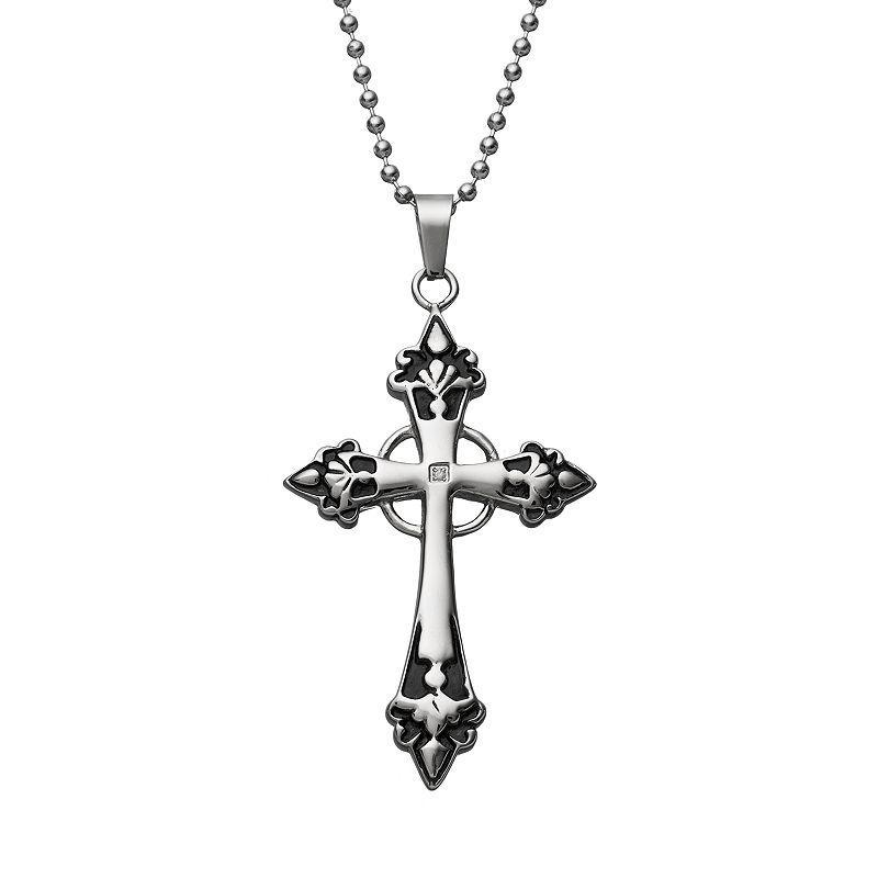 Diamond Accent Stainless Steel Cross Pendant Necklace - Men, Men's, Size: 24", White Product Image