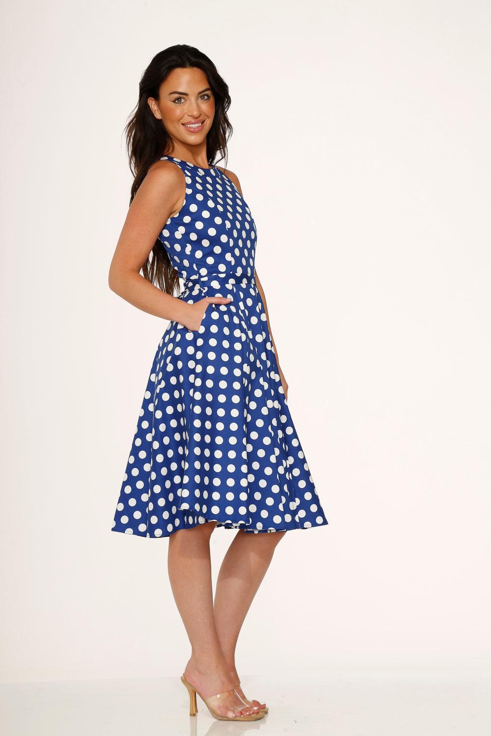 Blue Polka Dot Swing Dress Product Image