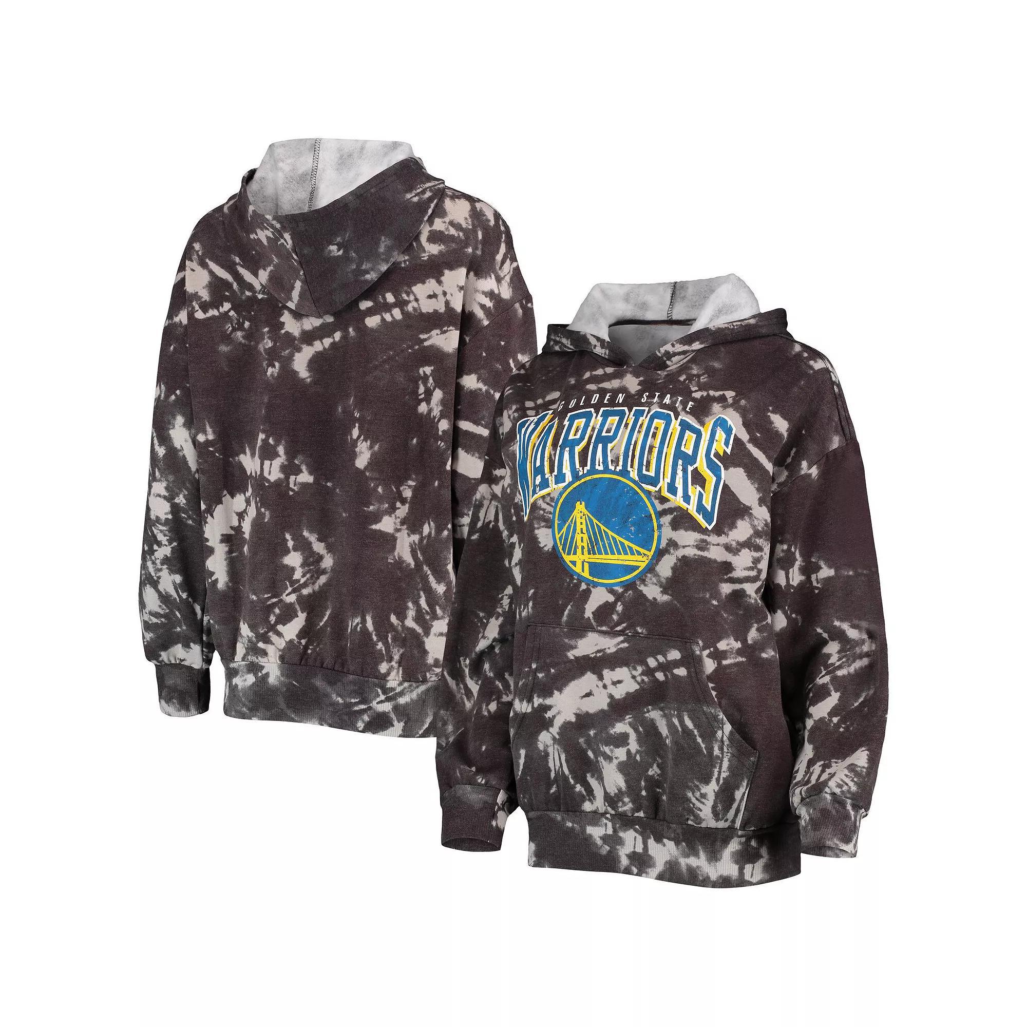 Women's Majestic Threads Black Golden State Warriors Burble Tie-Dye Tri-Blend Pullover Hoodie, Size: Medium Product Image