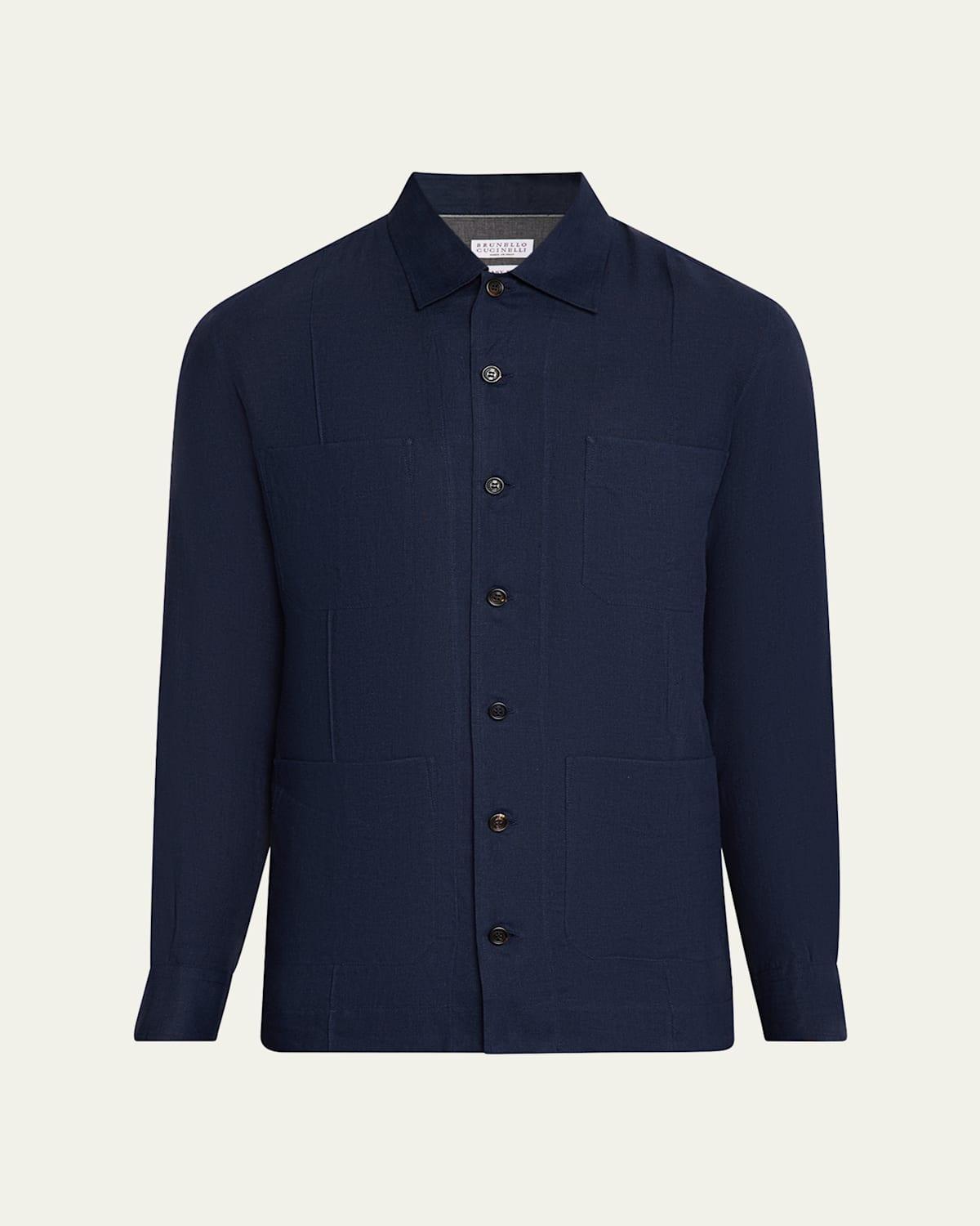 Mens Linen Four-Pocket Casual Button-Down Shirt Product Image