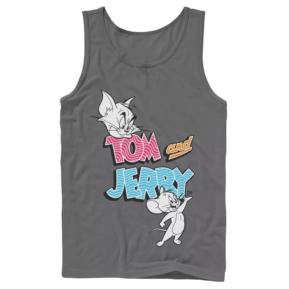 Men's Tom And Jerry Patterned Logo Stamp Portrait Tank Top, Size: Small, Grey Product Image