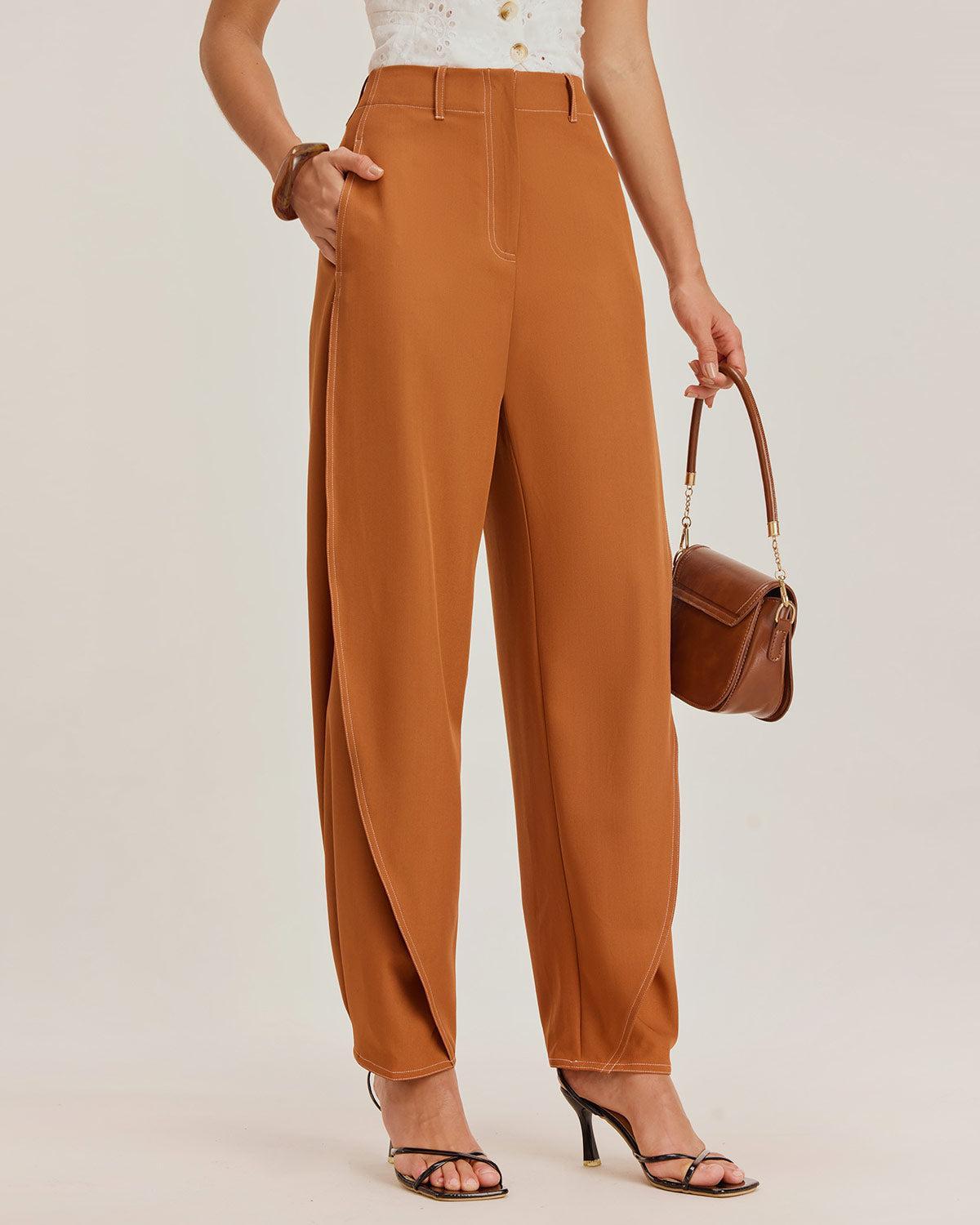 Brown Pegged Straight Pants Product Image