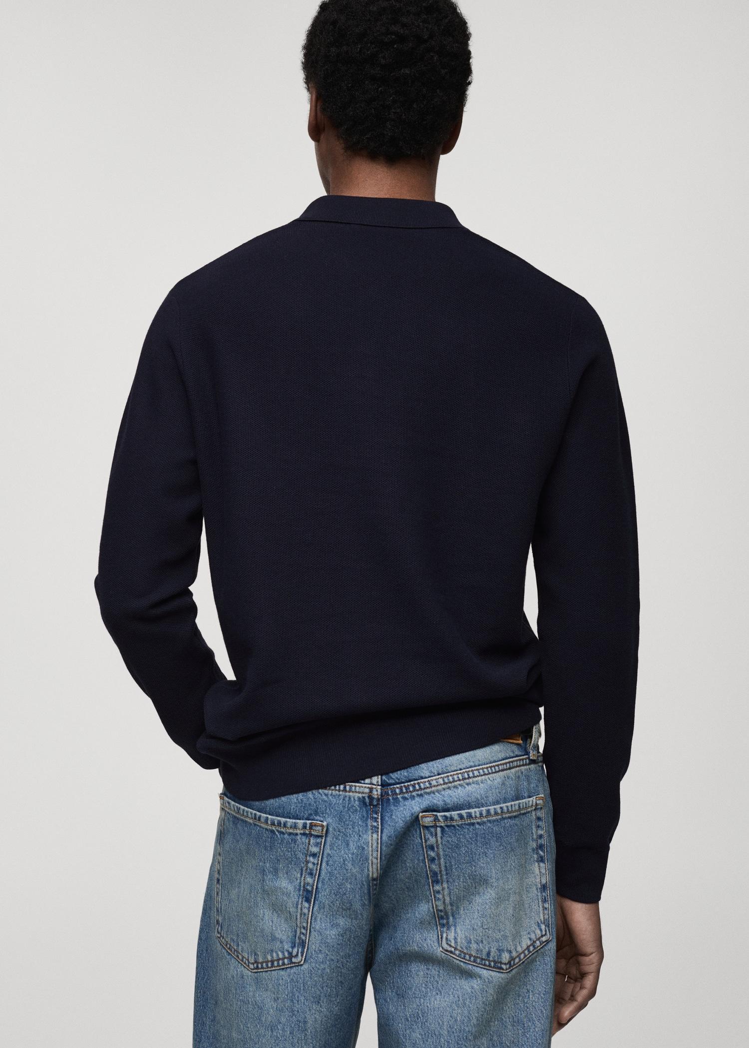 Micro-structured cotton knitted polo shirt - Men | MANGO USA Product Image
