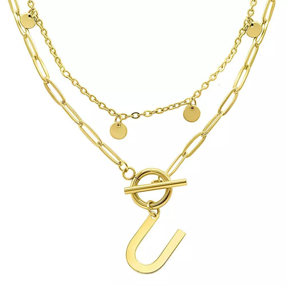 Adornia 14k Gold Plated Layered Initial Toggle Necklace, Women's, Size: 17-19" ADJ, U Product Image