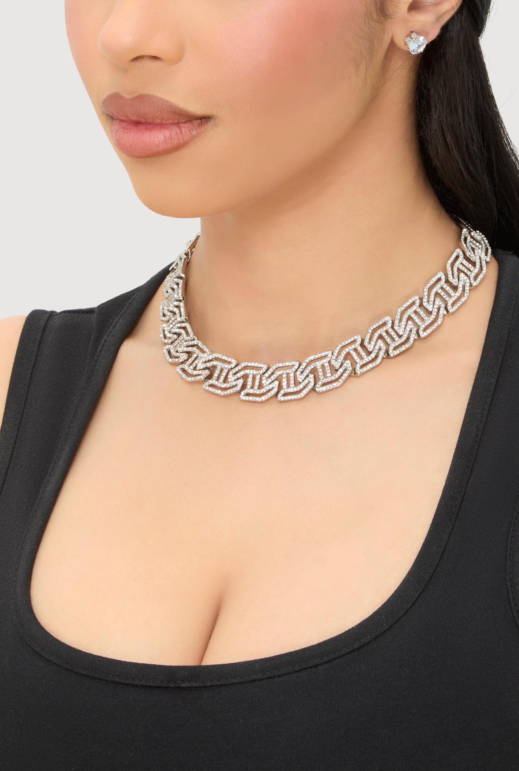 Cubic Zirconia Geometric Necklace and Stud Earrings Female Product Image