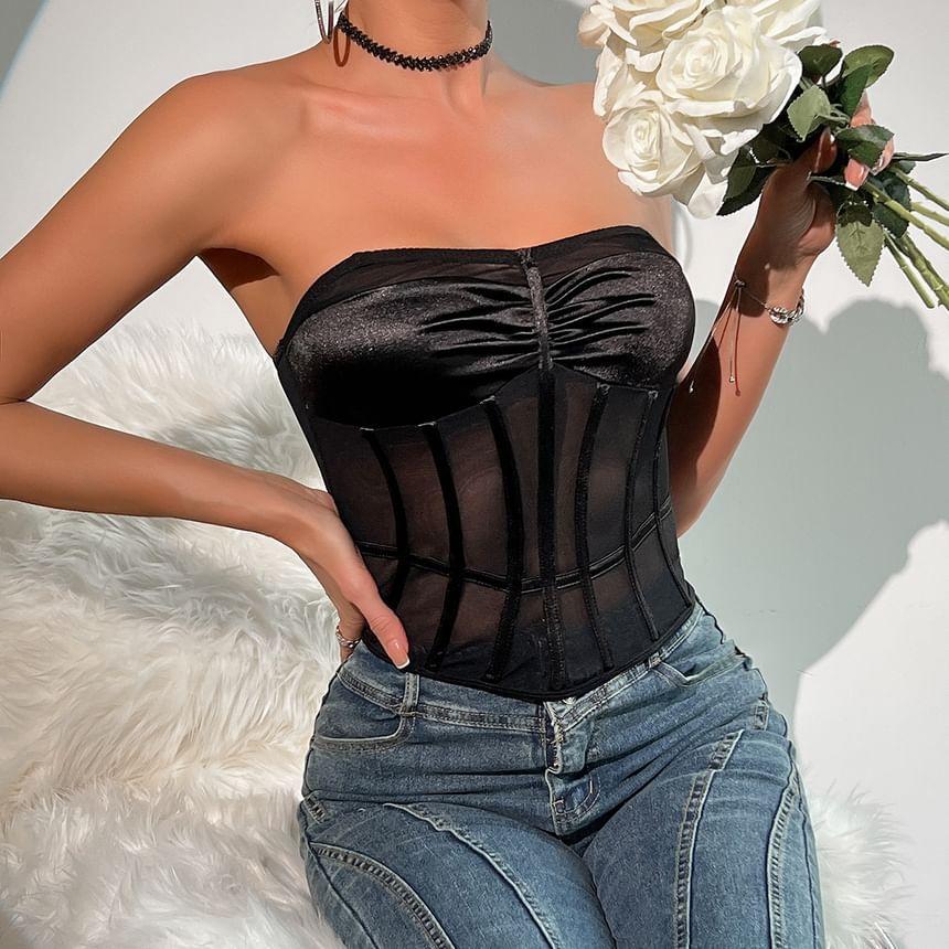 Plain Mesh Panel Corset Top Product Image