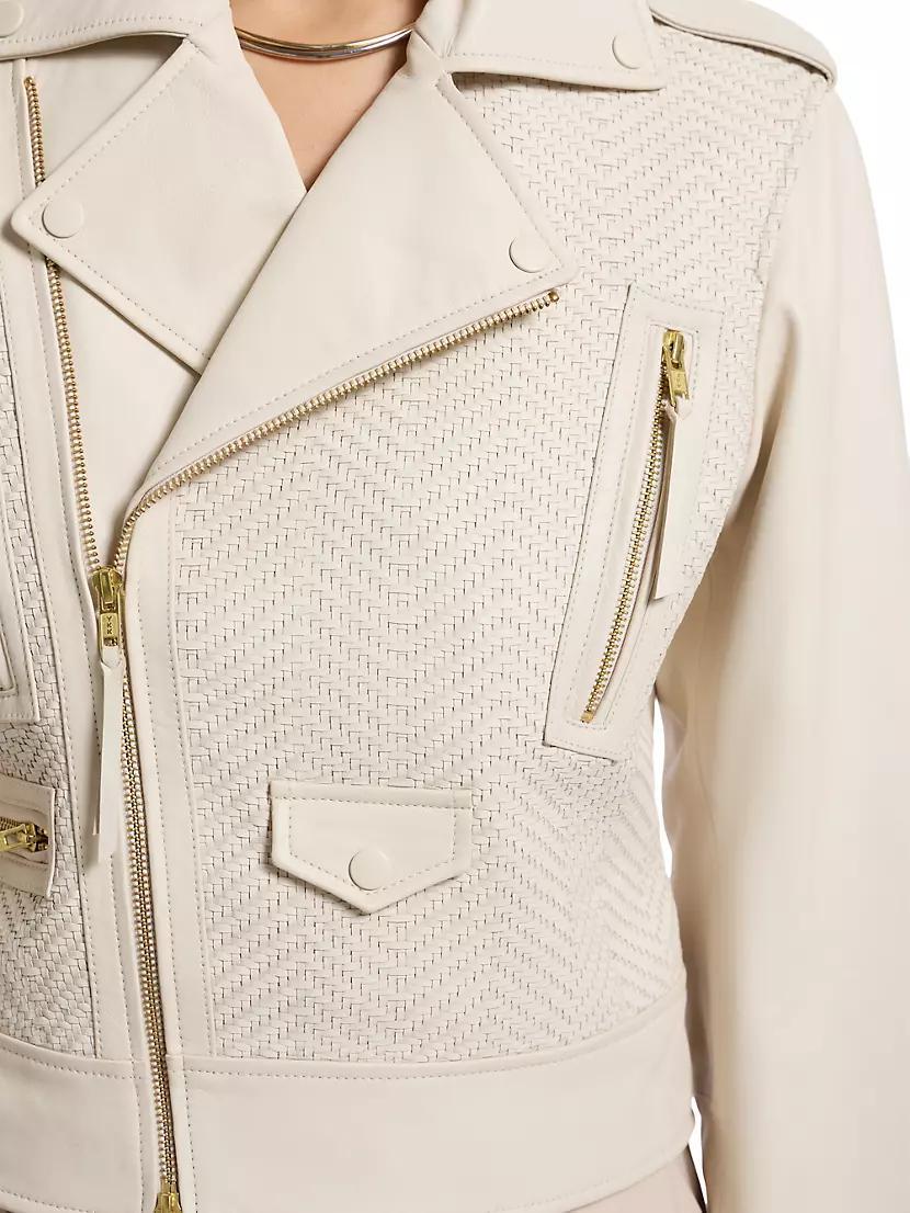 Clara Chevron-Woven Leather Moto Jacket Product Image
