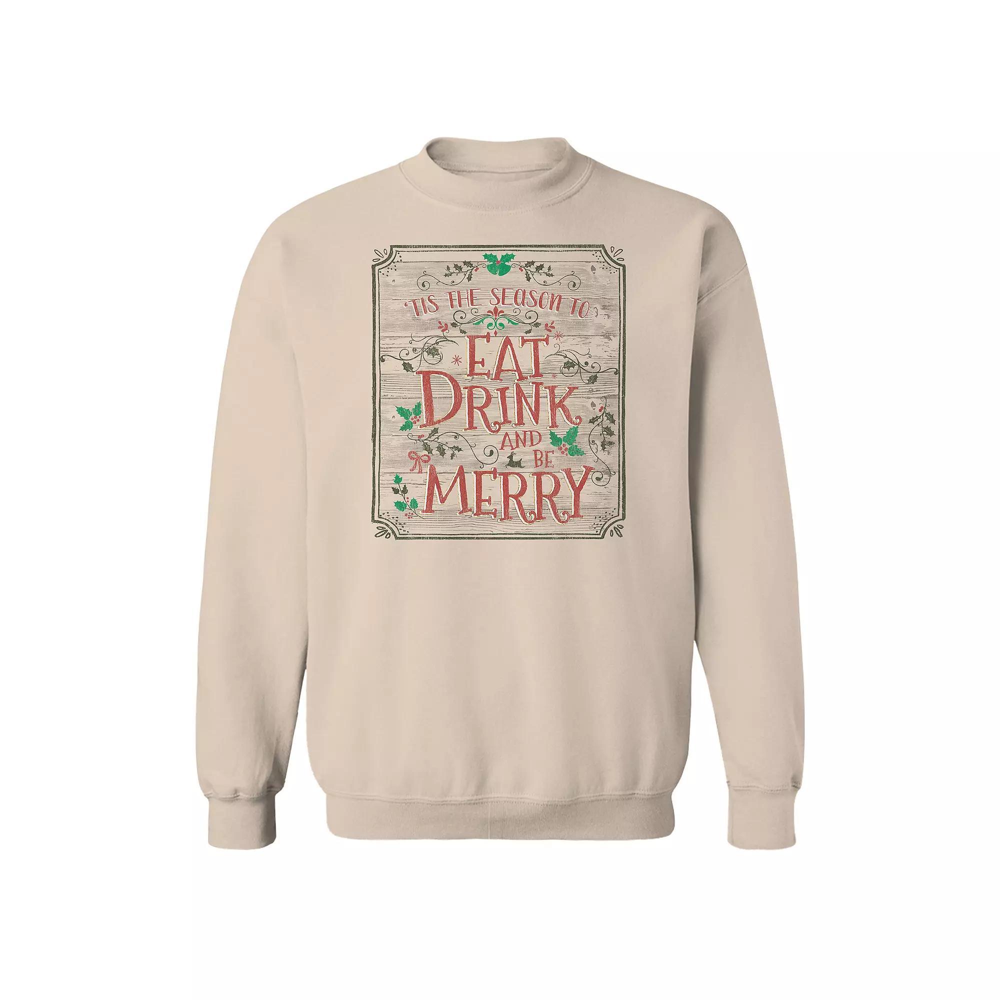 Men's Eat Drink Be Merry Fleece Sweatshirt, Women's, Size: Large, Brown Product Image
