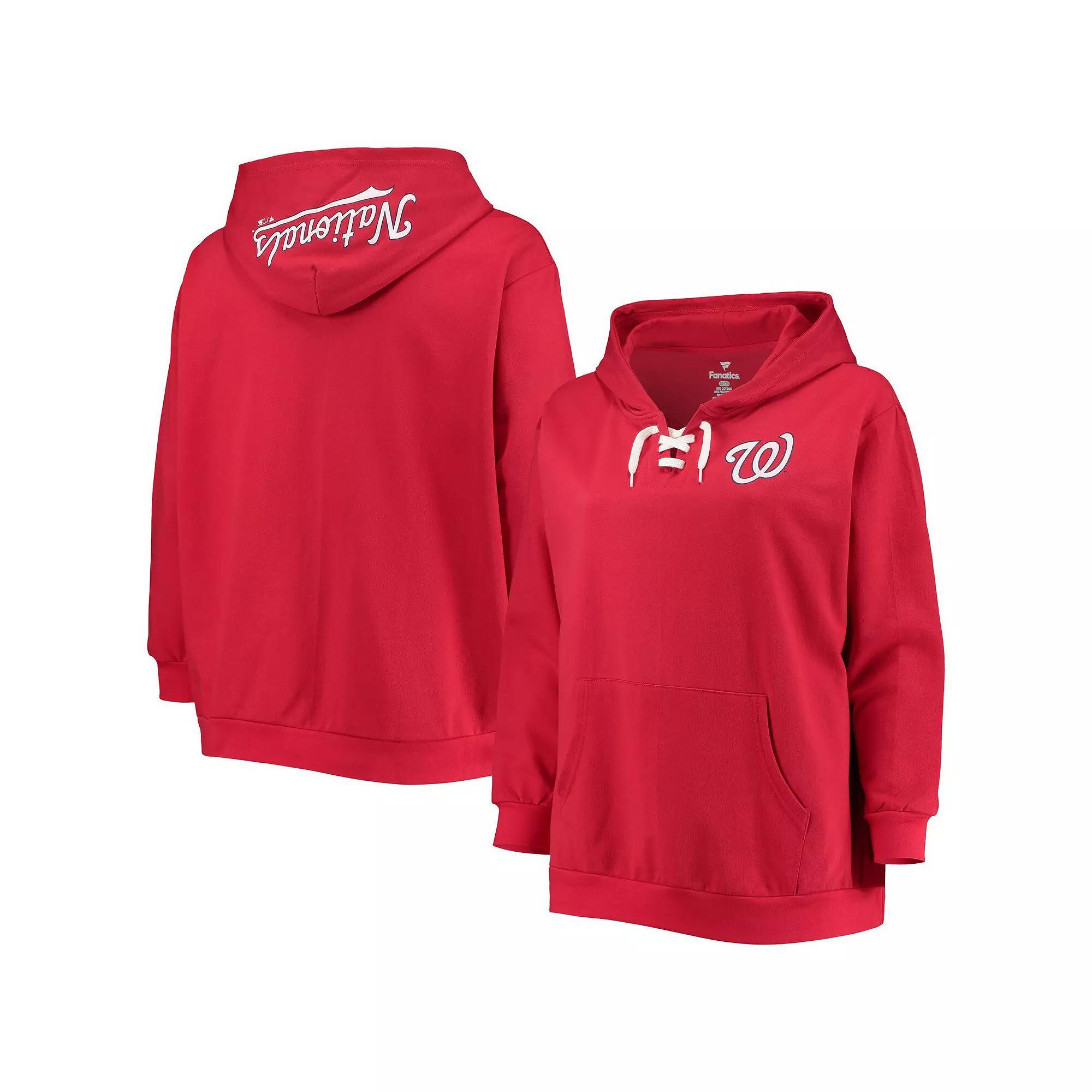Women's Red Washington Nationals Plus Size Lace-Up V-Neck Pullover Hoodie, Size: 2XL Product Image