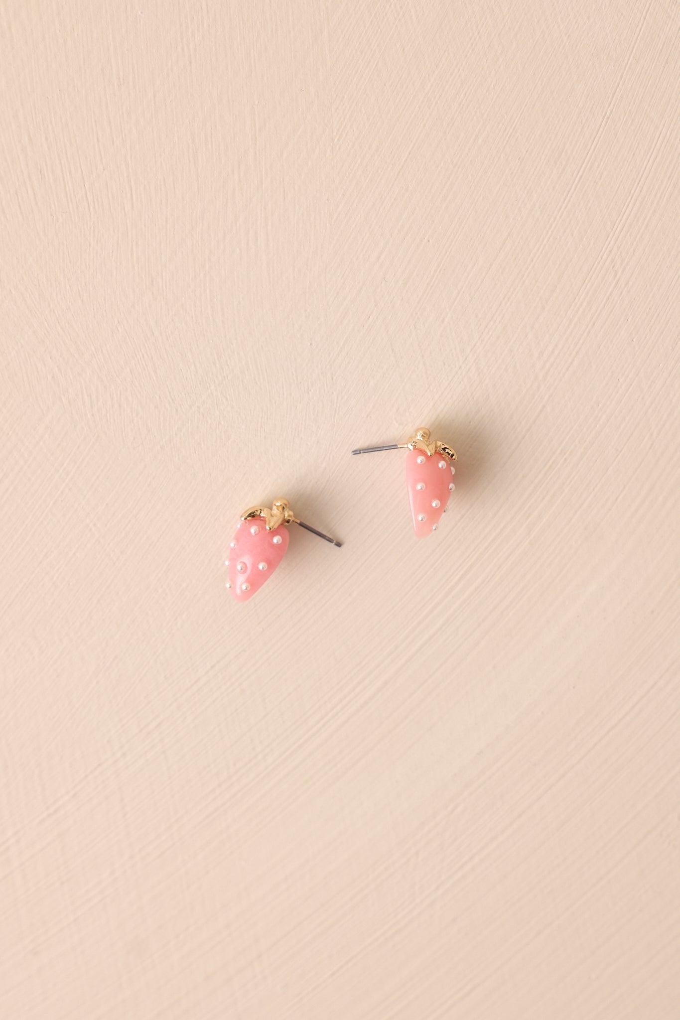 Too Sweet To Me Pink & Pearl Strawberry Earrings Product Image