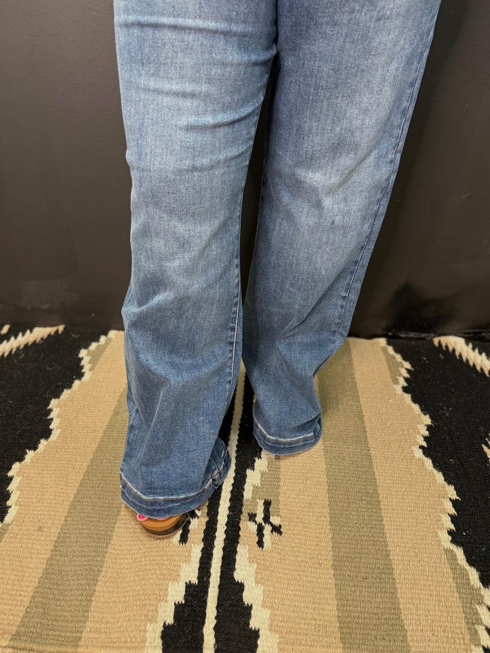 PLUS High Rise Wide Leg Double Button Jeans Product Image