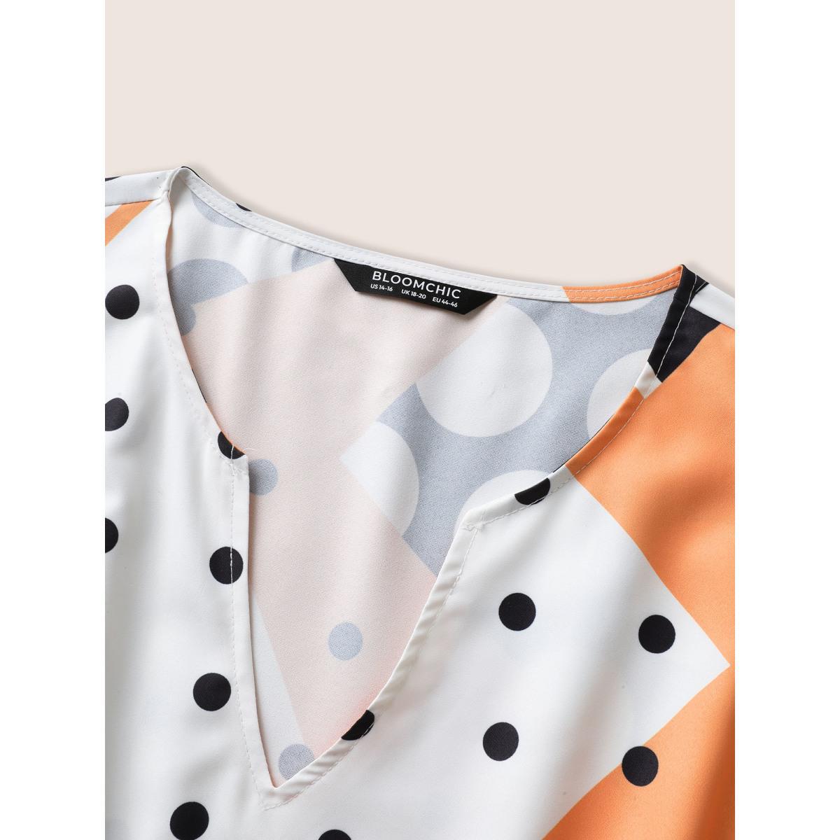 Plus Size Polka Dot Contrast Notched Collar Belted Dress Orange Women At the Office Belted Notched collar Sleeveless Curvy Midi Dress BloomChic 18-20/2X Product Image