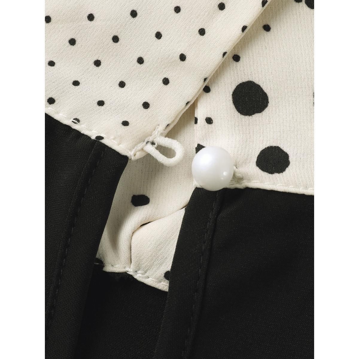 Plus Size Black Sheer Color Contrast Spliced Collar Blouse Women Elbow-length sleeve Shirt collar Work Blouses BloomChic 28/5X Product Image
