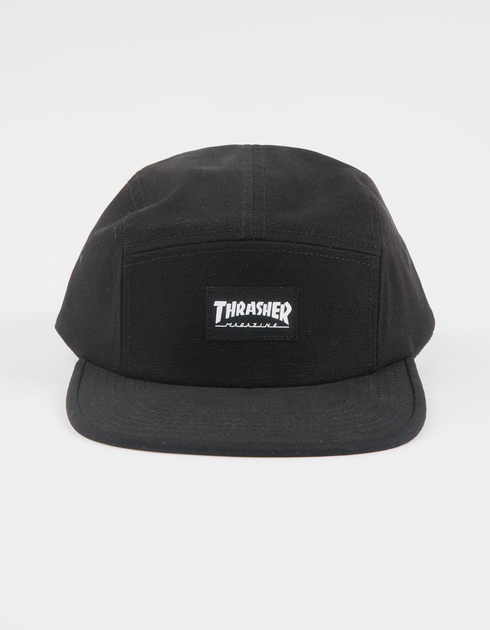 THRASHER Magazine 5 Panel Strapback Hat - BLK/WHT Product Image
