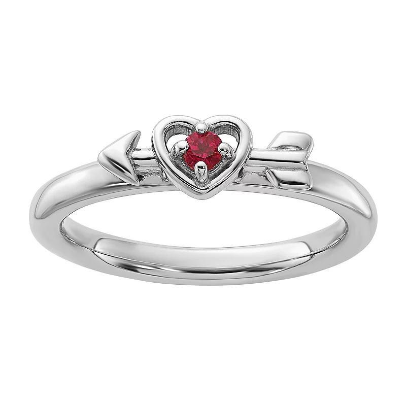 Stacks & Stones Sterling Silver Stackable Gemstone Heart with Arrow Ring, Women's, Size: 10, Red Product Image