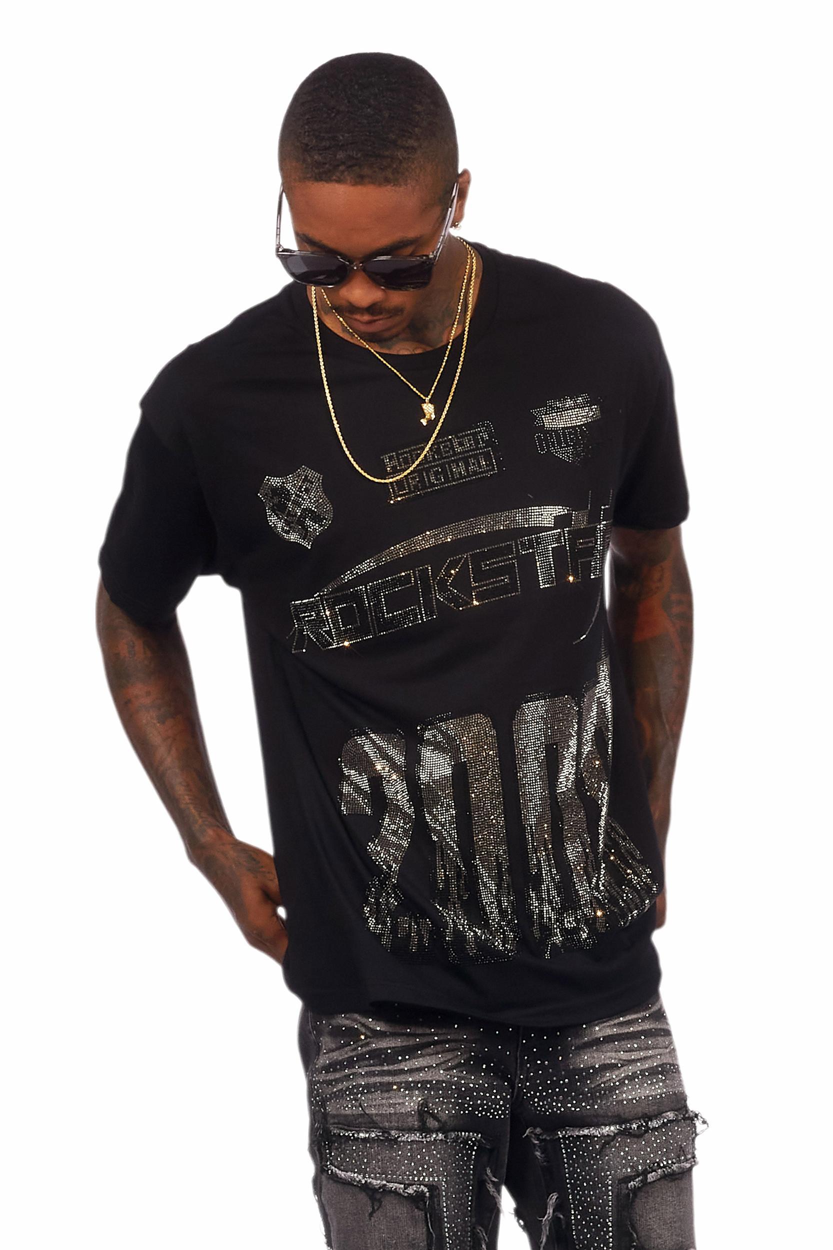 Brazen Black Graphic Rhinestone T-Shirt Male Product Image