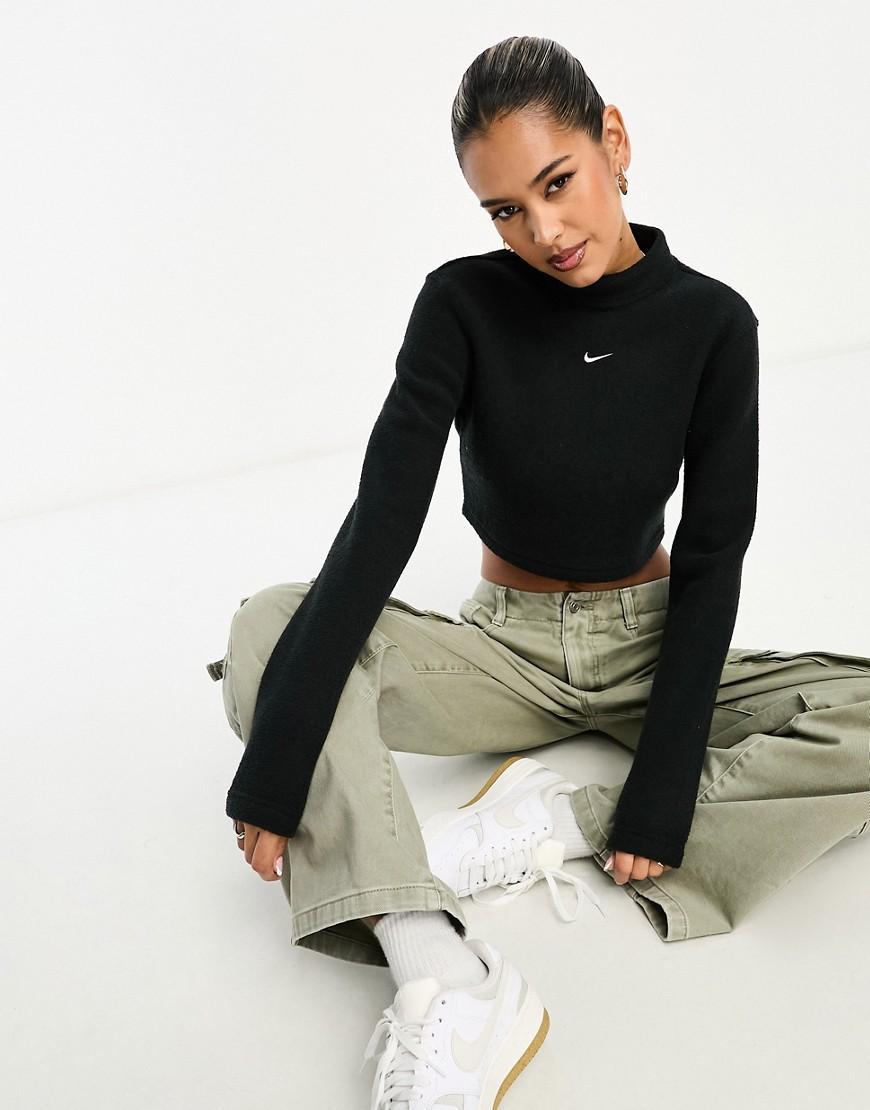 Nike Mini Swoosh Plush long sleeve top in black Product Image