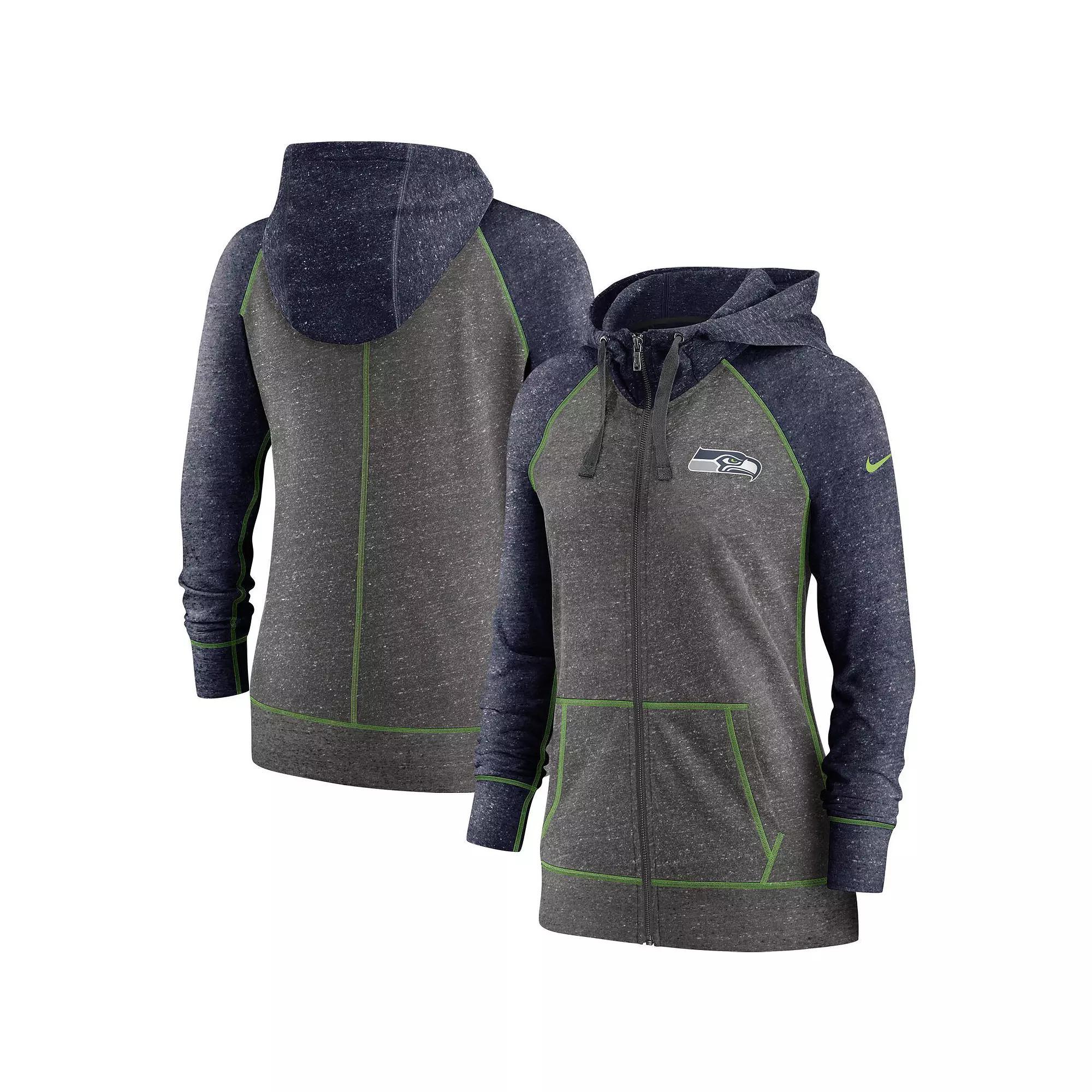 Womens Nike Heathered Charcoal/Navy Chicago Bears Gym Vintage Raglan Full-Zip Hoodie Product Image