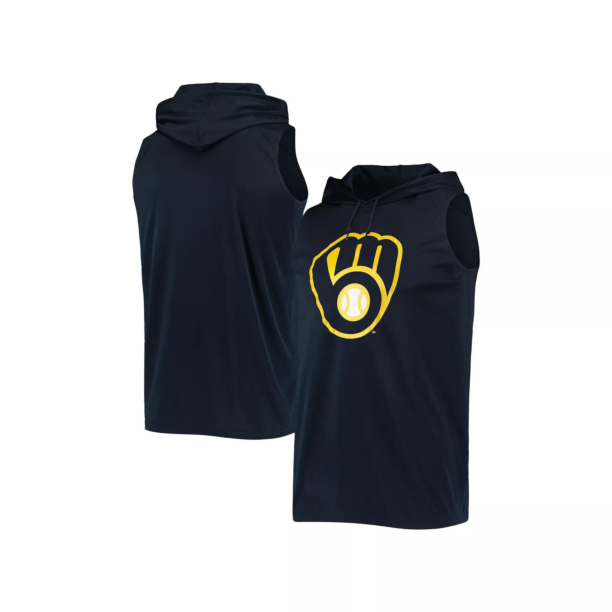 Men's Stitches Navy Milwaukee Brewers Sleeveless Pullover Hoodie, Size: Medium, Blue Product Image