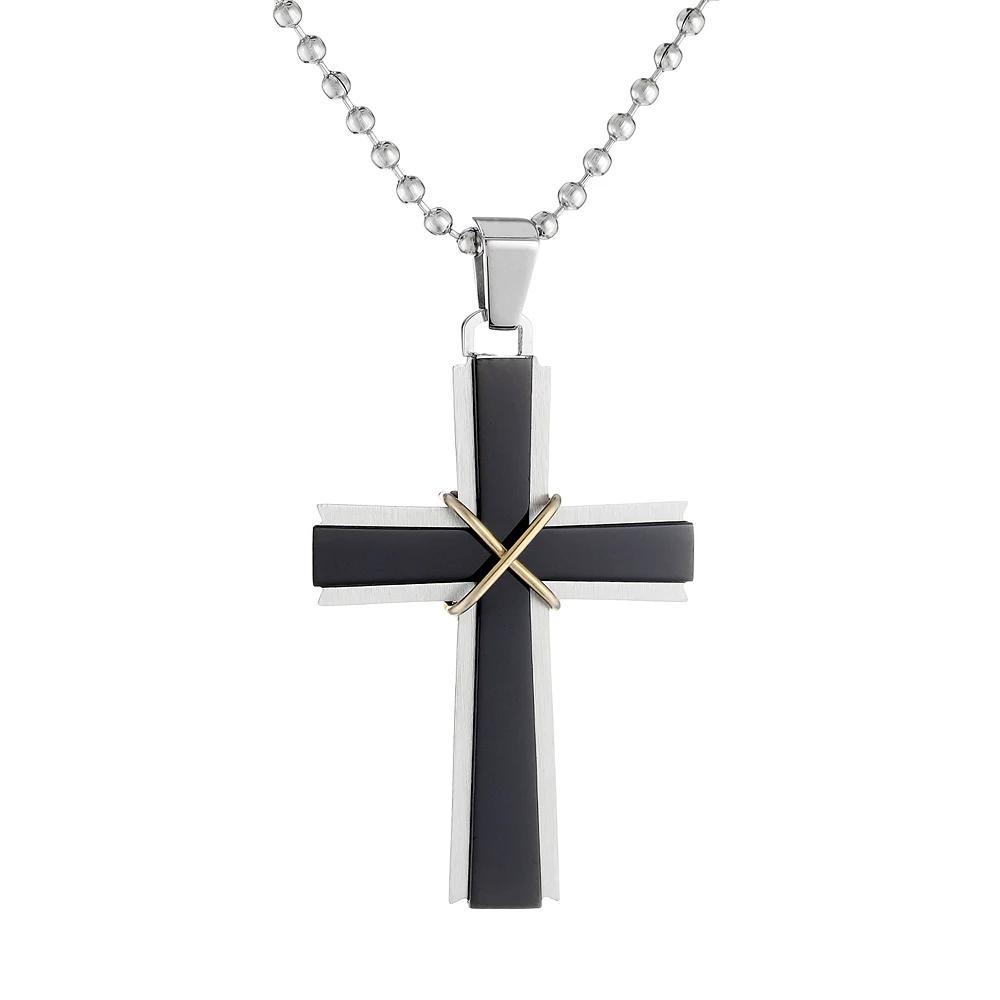 LYNX Tri-Tone Stainless Steel Cross Pendant Necklace - Men, Women's, Size: 22" Product Image