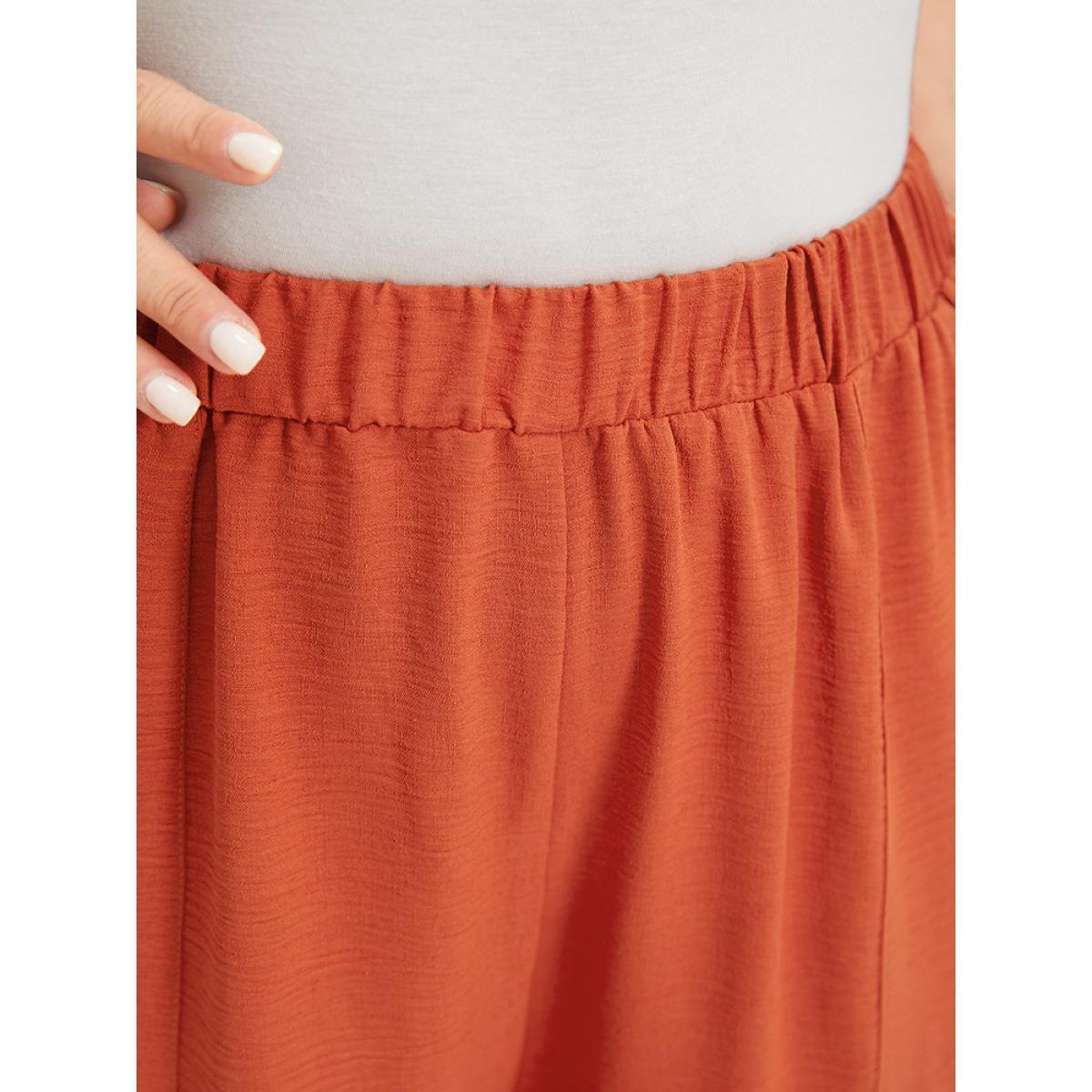 Plus Size Solid Flap Pocket High Rise Pants Women Rust Casual Straight Leg High Rise Dailywear Pants BloomChic 26/4X Product Image