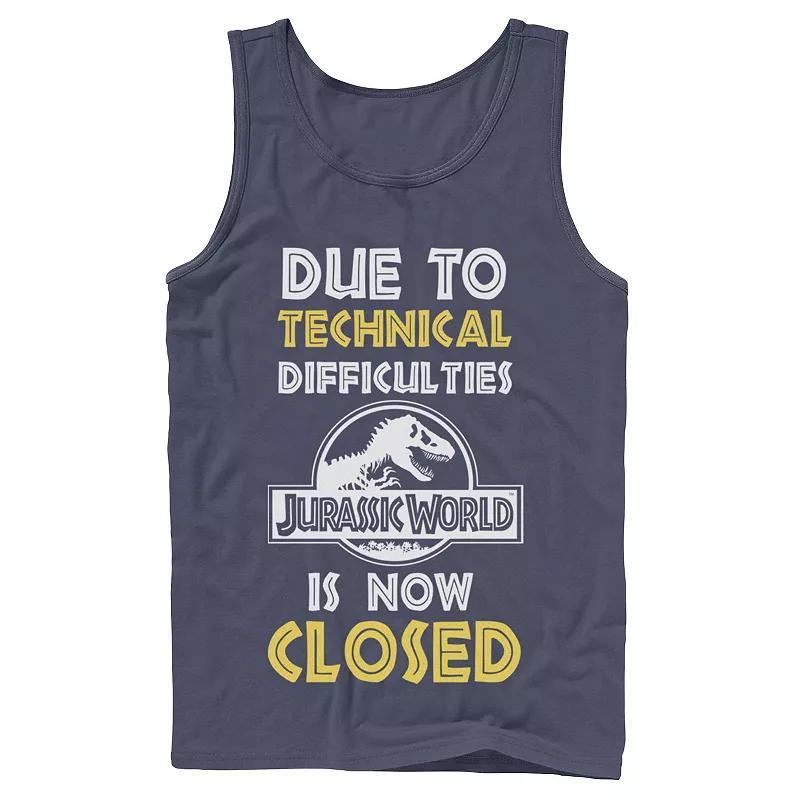 Men's Jurassic World Technical Difficulties Sign Tank Top, Size: Small, Blue Product Image