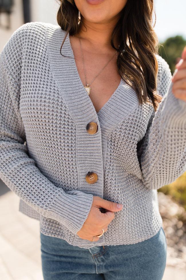 Chill Retreat Grey Waffle Cardigan Product Image