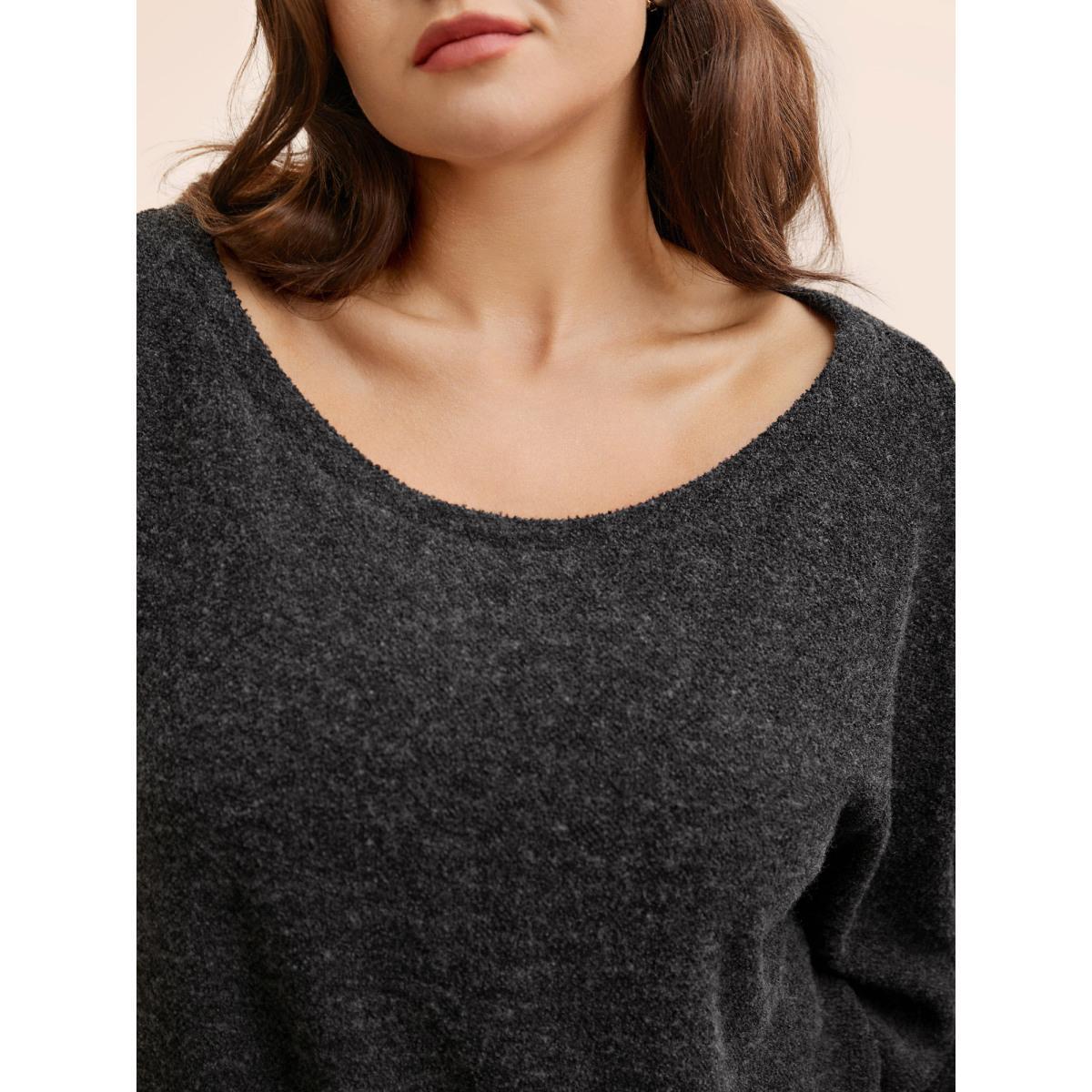 Plus Size Textured Off Shoulder Drop Shoulder Sleeve Sweatshirt Women DimGray Casual Non One-shoulder neck Everyday Sweatshirts BloomChic 30/6X Product Image