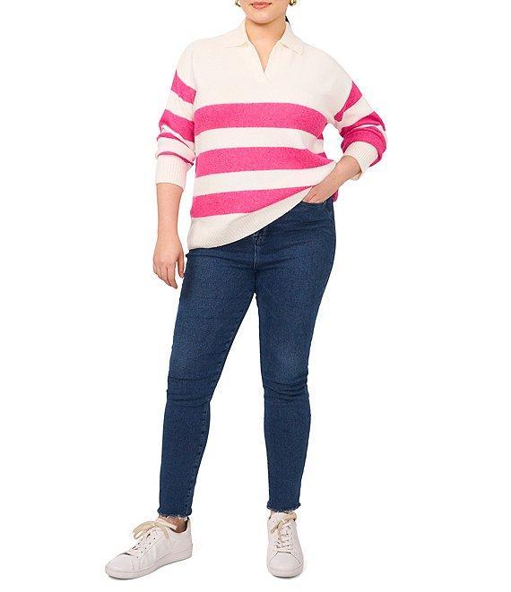 Vince Camuto Plus Size Knit Stripe Print V-Neck Long Sleeve Sweater Product Image