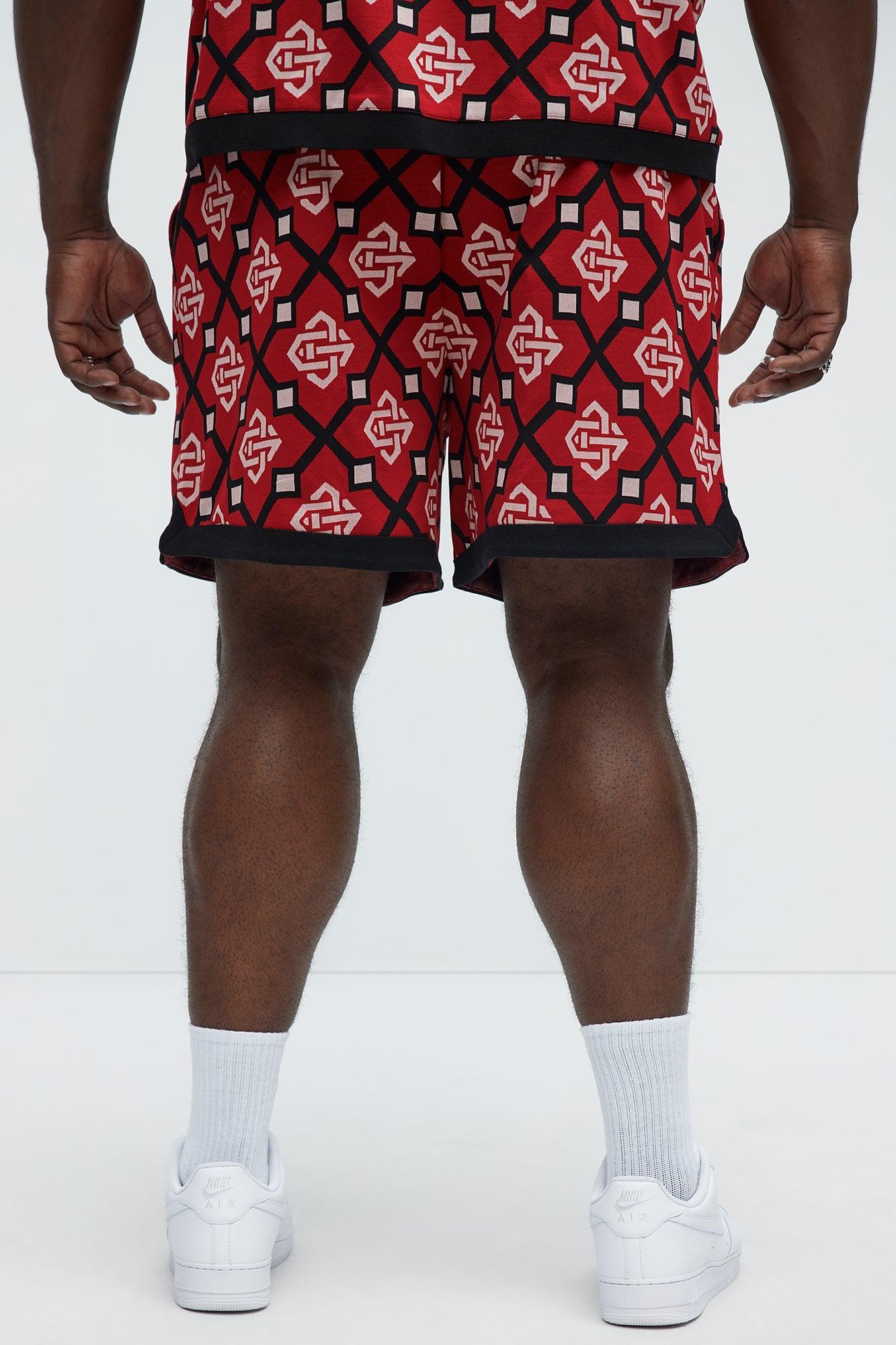 All Over Geo Jacquard Shorts - Red Product Image