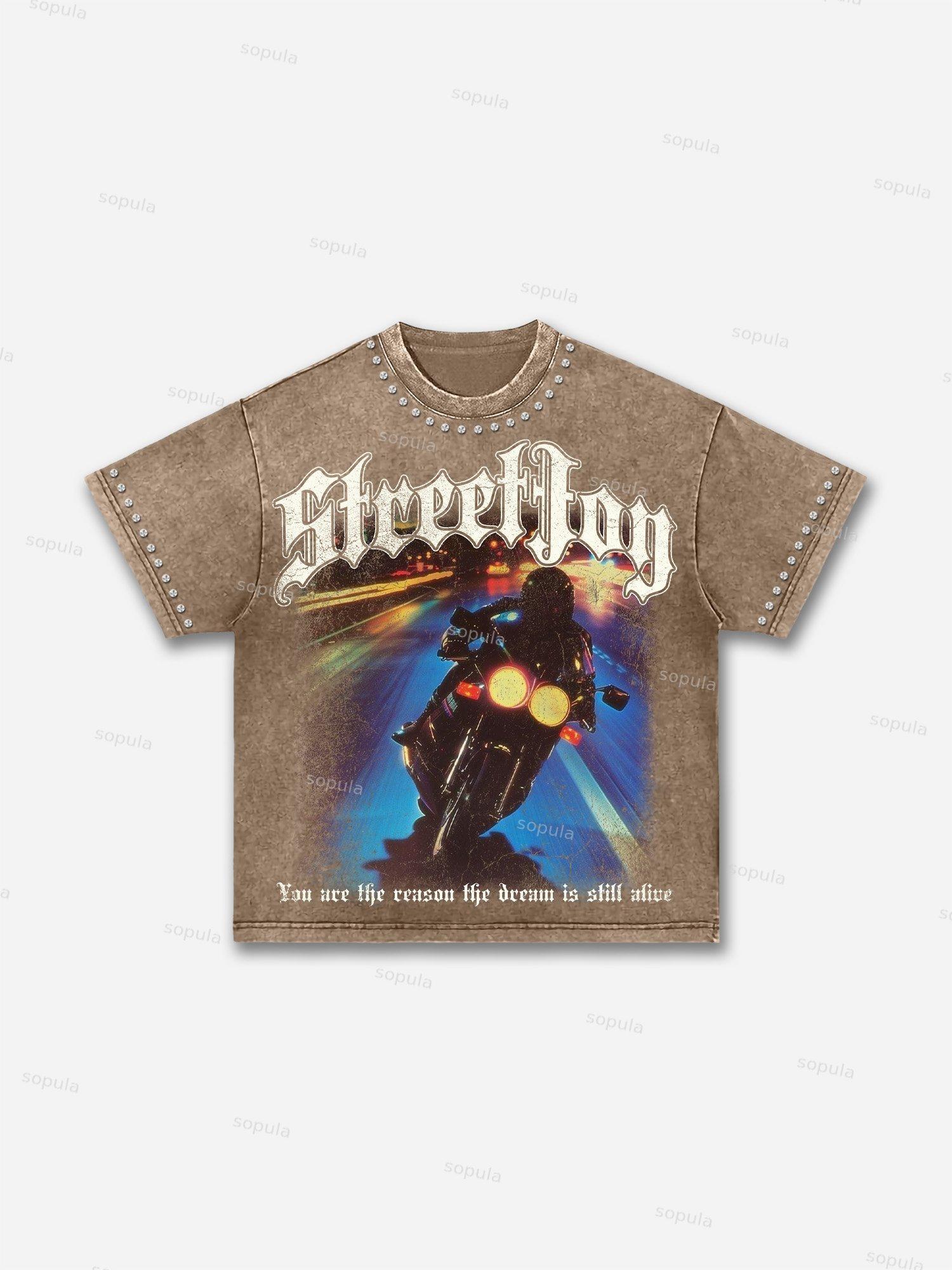Hot Diamonds Street Fun Motorcycle Vintage Fun Motorcycle Washed T-shirt Product Image